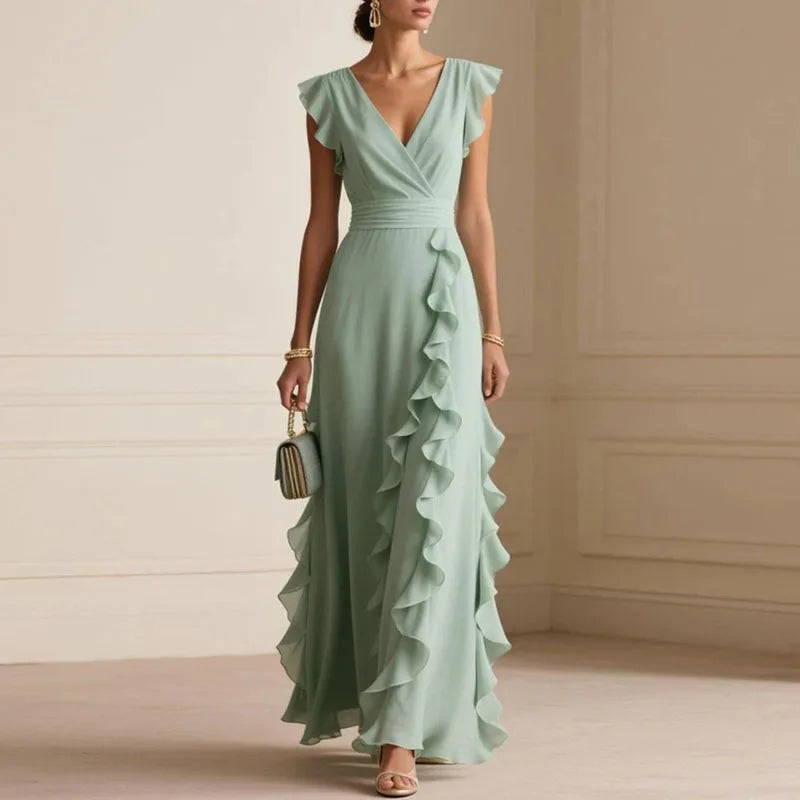 Vionelle | Ruffle Trim V-Neck Maxi Dress