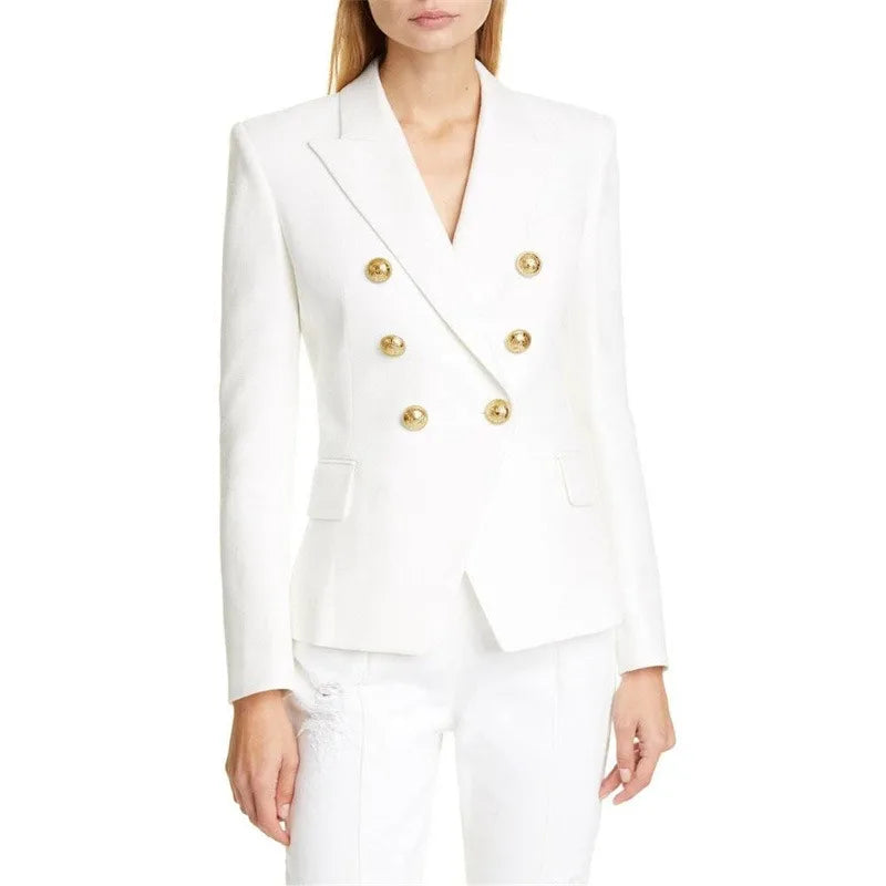 Double-breasted blazer shown from the side