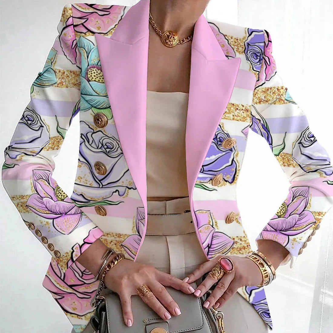 Printed blazer shown from the side