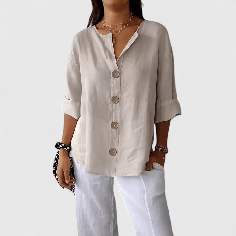 Cathlyn | V-Neck Button-Up Blouse