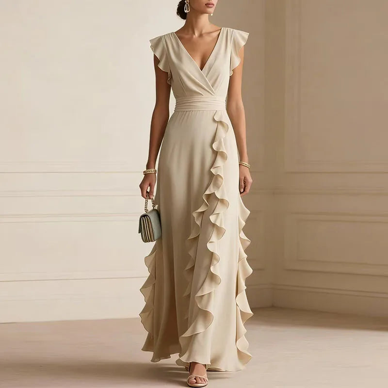 Vionelle | Ruffle Trim V-Neck Maxi Dress