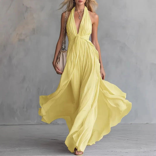 Oralie | Open-Back Halter Evening Maxi Dress