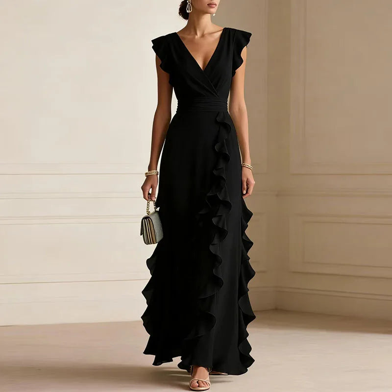 Vionelle | Ruffle Trim V-Neck Maxi Dress