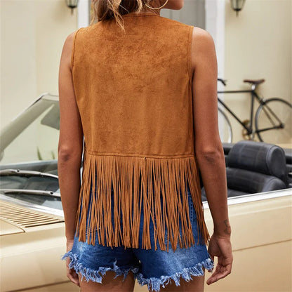 Frederika | Open-Front Fringe Vest with Stud Accents