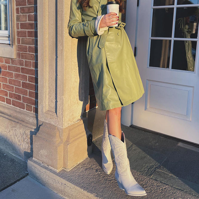 Metallic cowboy boots with a side zip, side view