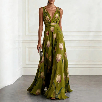 Ysolde | Tulip Print Wrap Maxi Dress