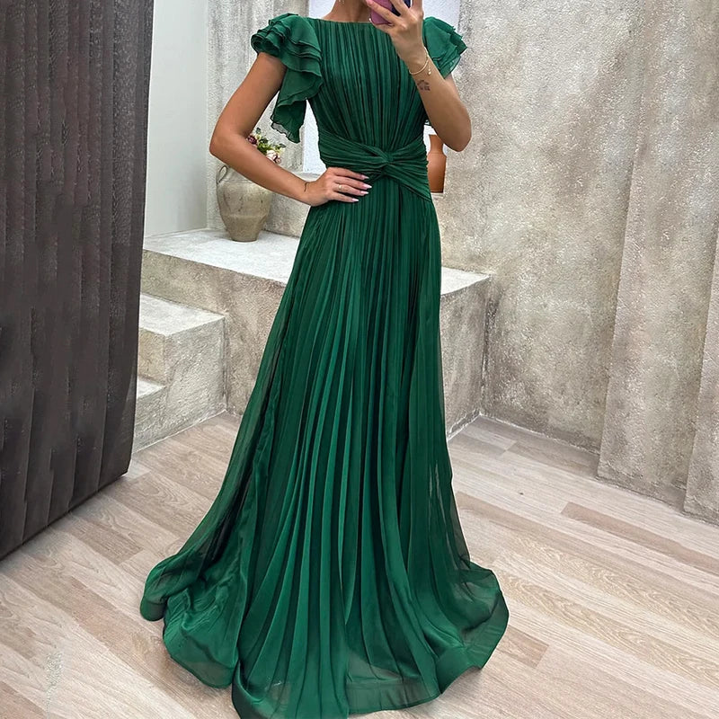 Evangeline | Pleated Evening Maxi Dress