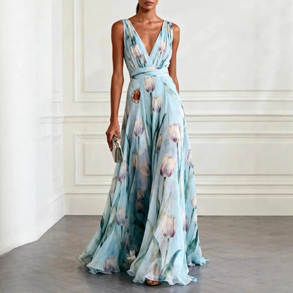 Ysolde | Tulip Print Wrap Maxi Dress