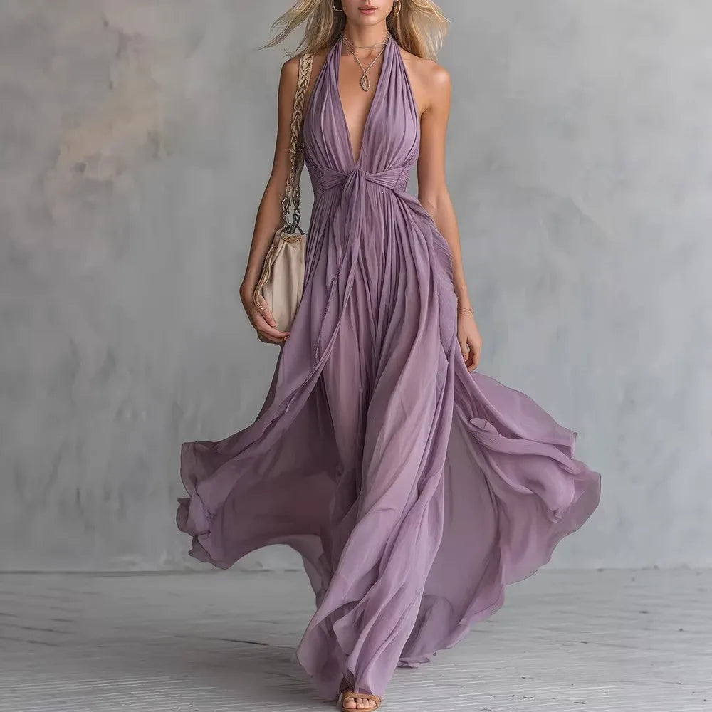 Oralie | Open-Back Halter Evening Maxi Dress