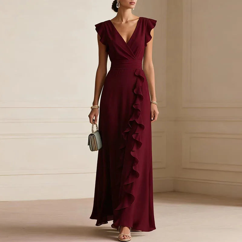 Vionelle | Ruffle Trim V-Neck Maxi Dress