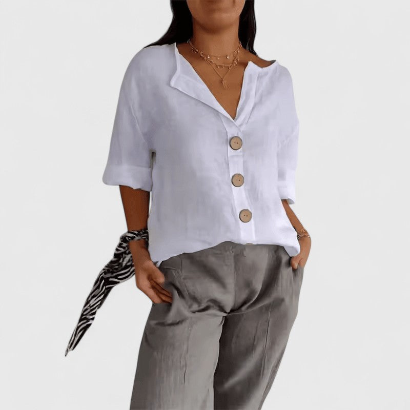 Cathlyn | V-Neck Button-Up Blouse