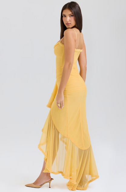 Lena | Lace Ruched Midi Dress