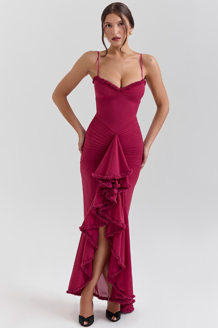 Lena | Lace Ruched Midi Dress