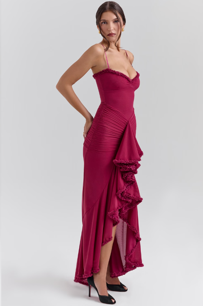 Lena | Lace Ruched Midi Dress