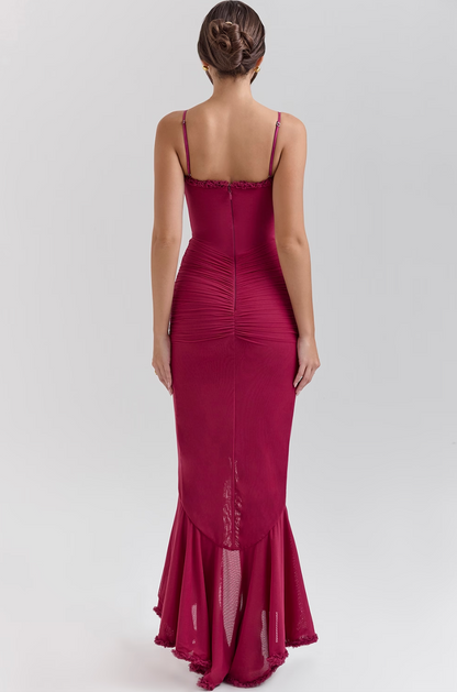 Lena | Lace Ruched Midi Dress