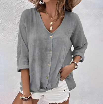 Marcia | V-Neck Button-Up Blouse