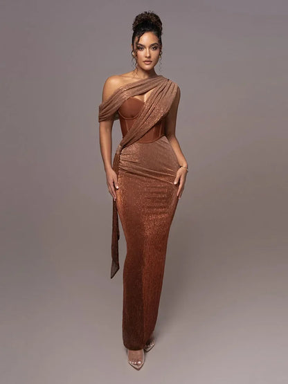 Estelle | Draped One-Shoulder Maxi Dress