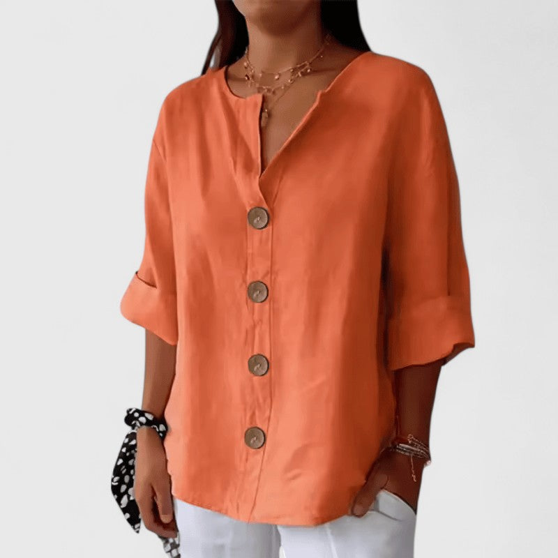 Cathlyn | V-Neck Button-Up Blouse