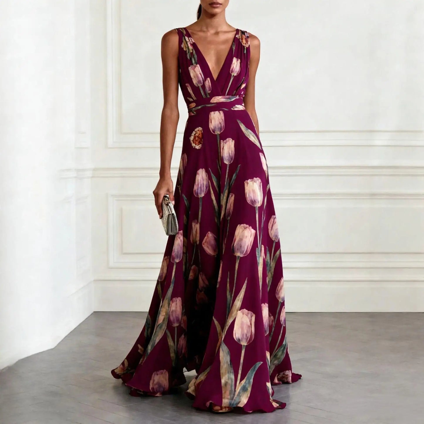 Ysolde | Tulip Print Wrap Maxi Dress