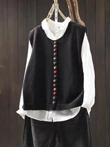 Round-neck button vest, front view