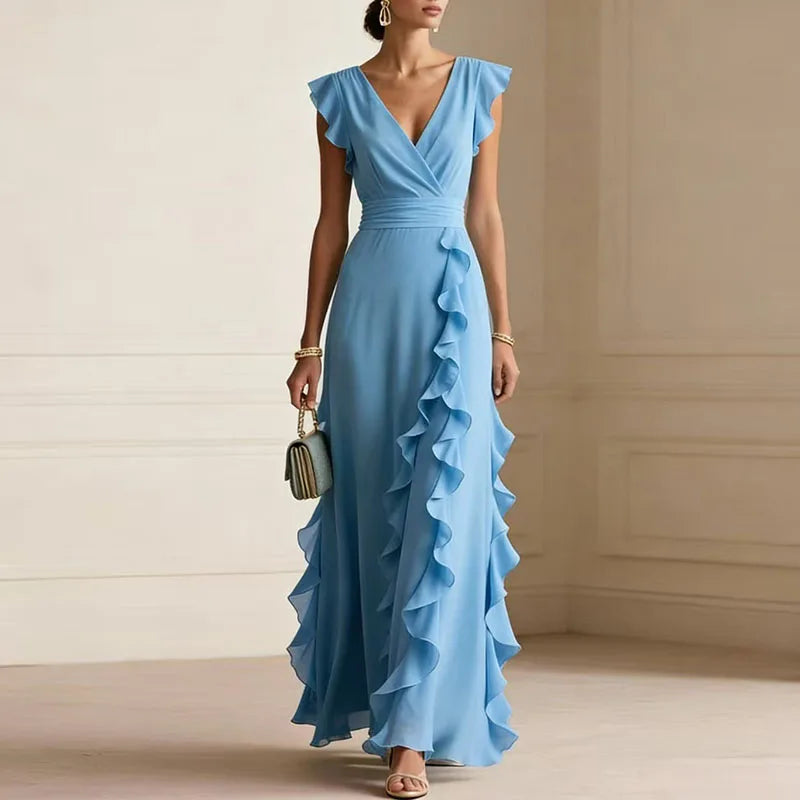 Vionelle | Ruffle Trim V-Neck Maxi Dress