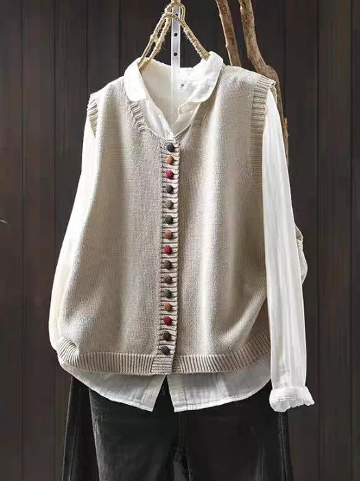 Round-neck button vest shown from the front