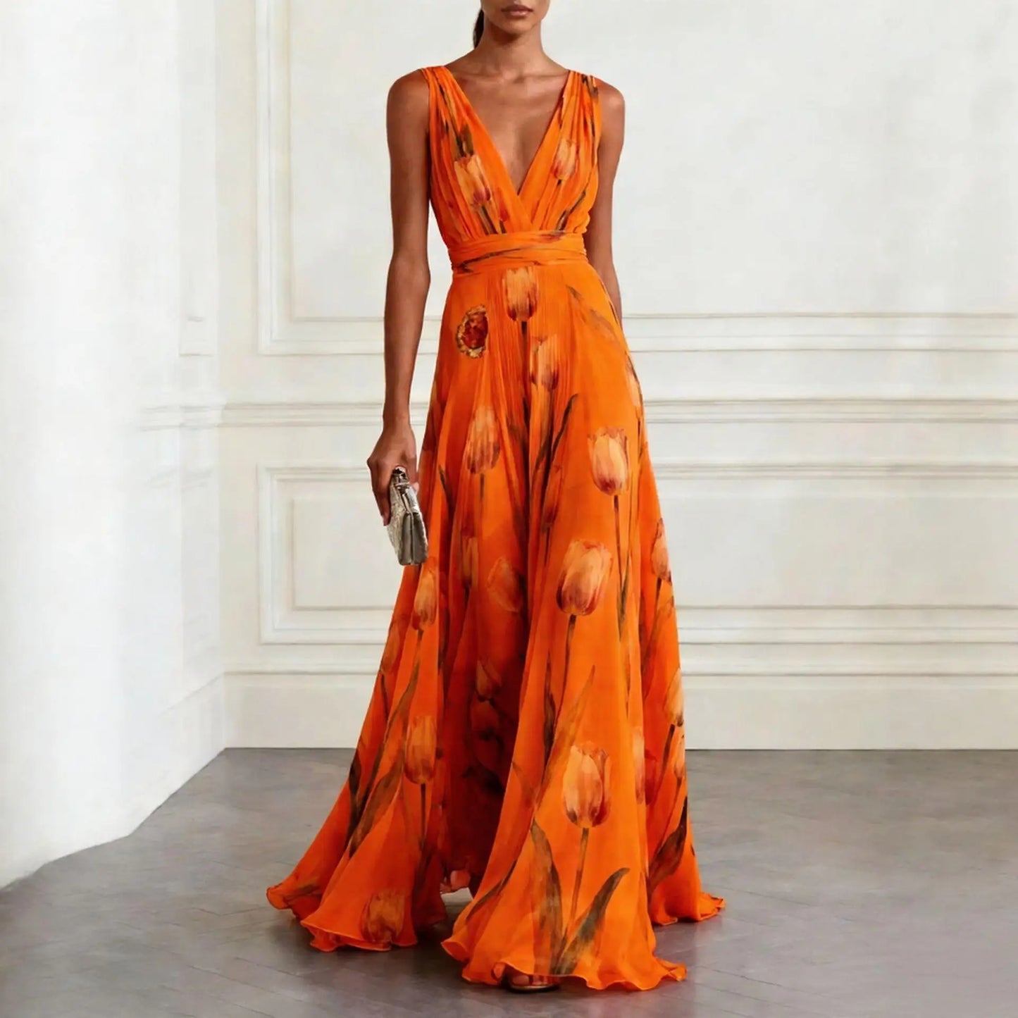 Ysolde | Tulip Print Wrap Maxi Dress