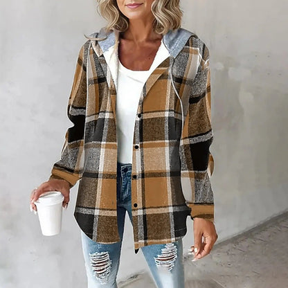 Checked cardigan shown in a second colourway
