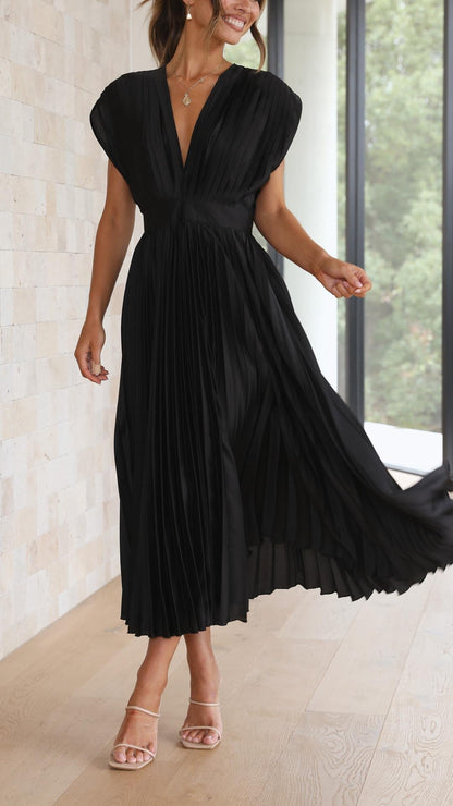 Colette | Pleated V-Neck Maxi Dress