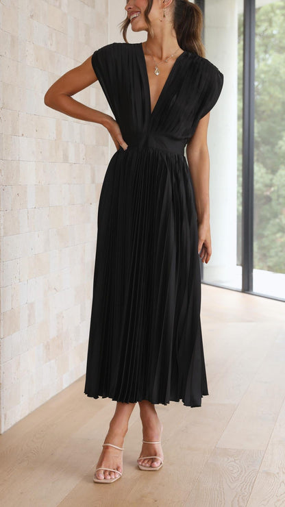 Colette | Pleated V-Neck Maxi Dress