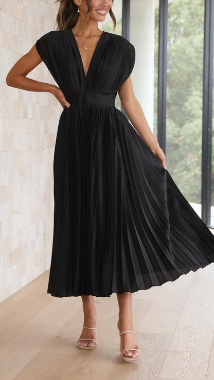 Colette | Pleated V-Neck Maxi Dress