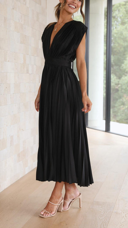 Colette | Pleated V-Neck Maxi Dress
