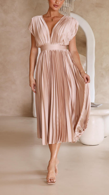 Colette | Pleated V-Neck Maxi Dress