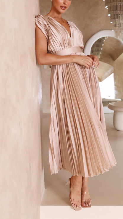 Colette | Pleated V-Neck Maxi Dress