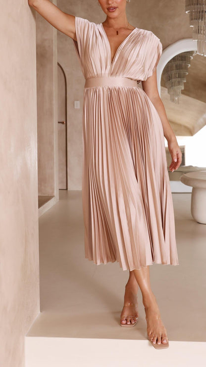 Colette | Pleated V-Neck Maxi Dress