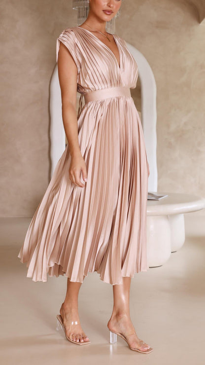Colette | Pleated V-Neck Maxi Dress