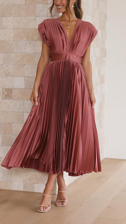 Colette | Pleated V-Neck Maxi Dress
