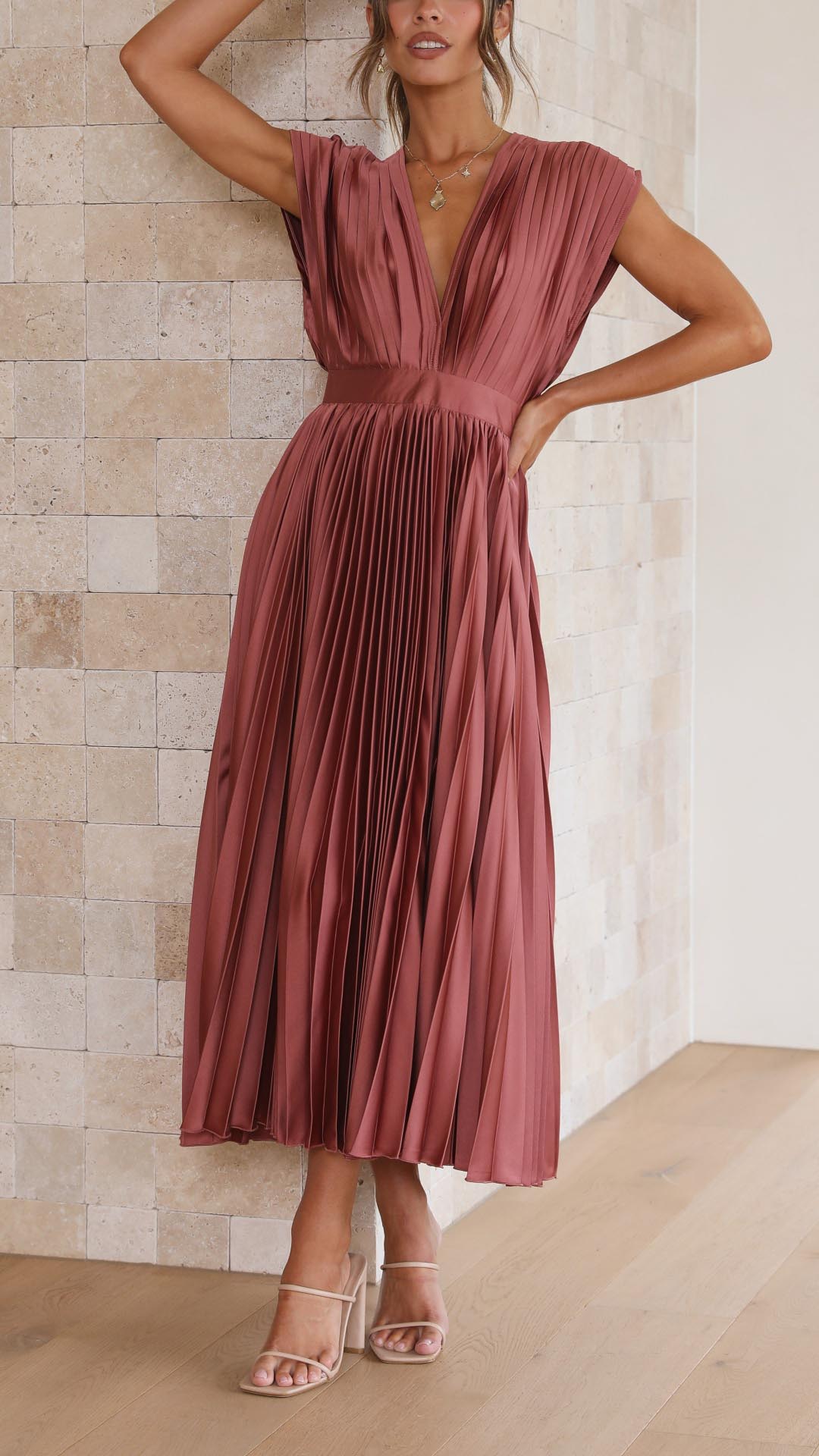 Colette | Pleated V-Neck Maxi Dress
