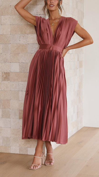 Colette | Pleated V-Neck Maxi Dress