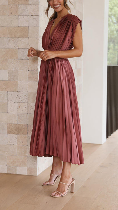 Colette | Pleated V-Neck Maxi Dress