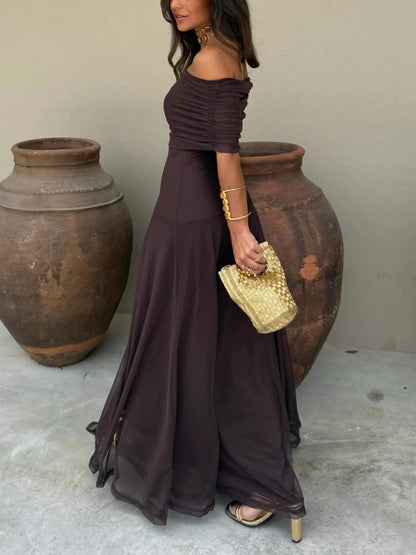Brown maxi dress shown from the side