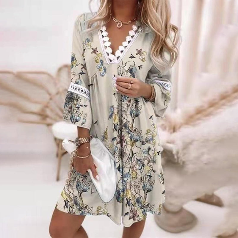 Rosaline | Boho Floral V-Neck Mini Dress