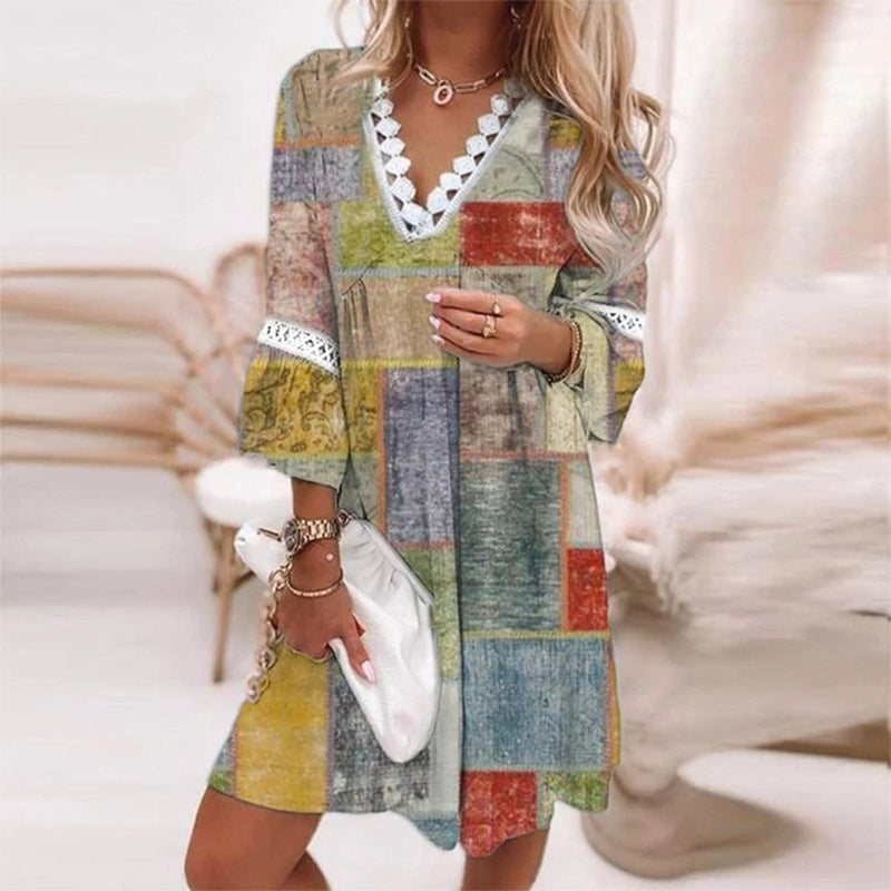 Rosaline | Boho Floral V-Neck Mini Dress