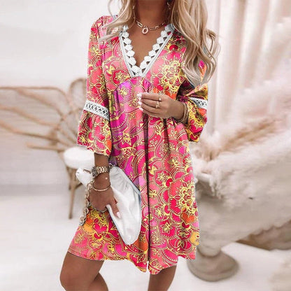 Rosaline | Boho Floral V-Neck Mini Dress