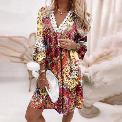 Rosaline | Boho Floral V-Neck Mini Dress