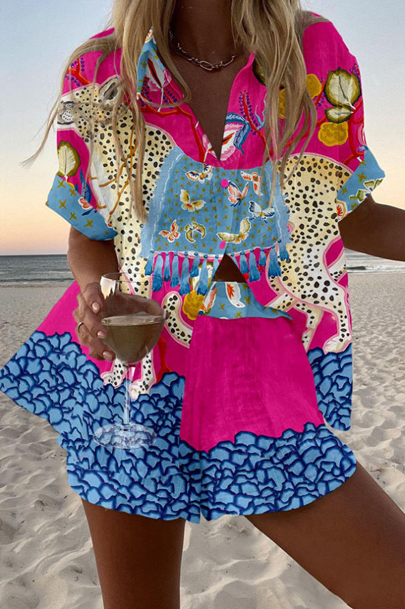 Hannah | Short Linen Set with Butterfly Print.