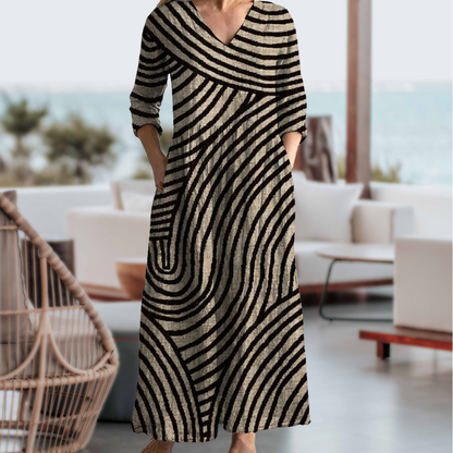 Mathilda | Vintage Striped V-Neck Dress