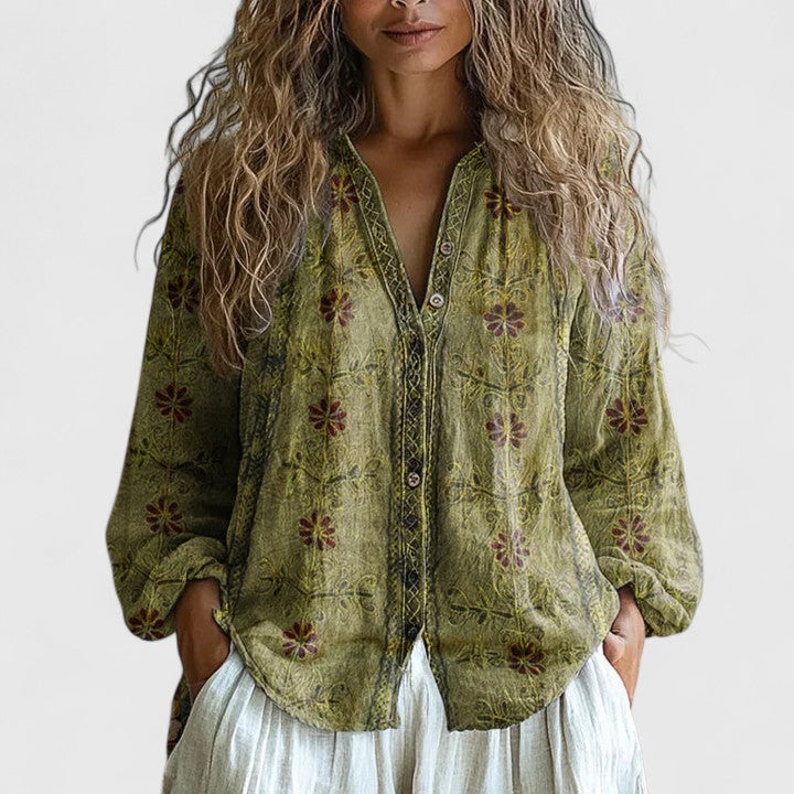 Mykayla | Retro Leaf Print Blouse