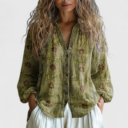 Mykayla | Retro Leaf Print Blouse
