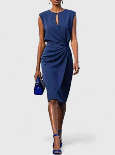 Tailored midi cocktail dress with a sleek cut, front view